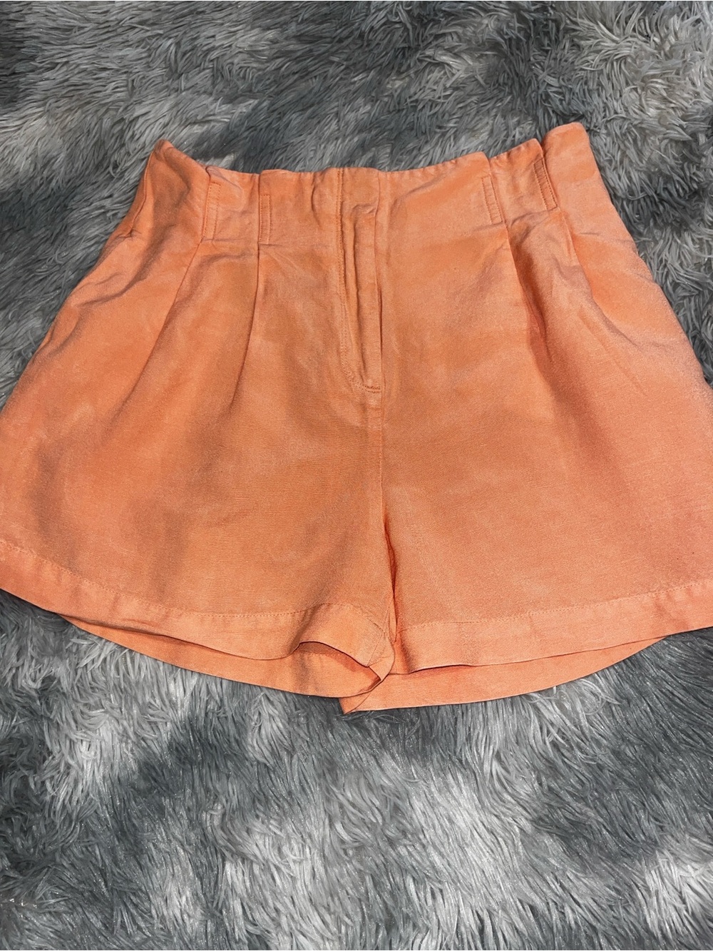 Ann Taylor High-Waist Coral-Orange Pleated Linen-Blend Shorts